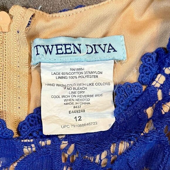 Tween Diva Sleeveless Blue Lace Dress 12 - Picture 5 of 7